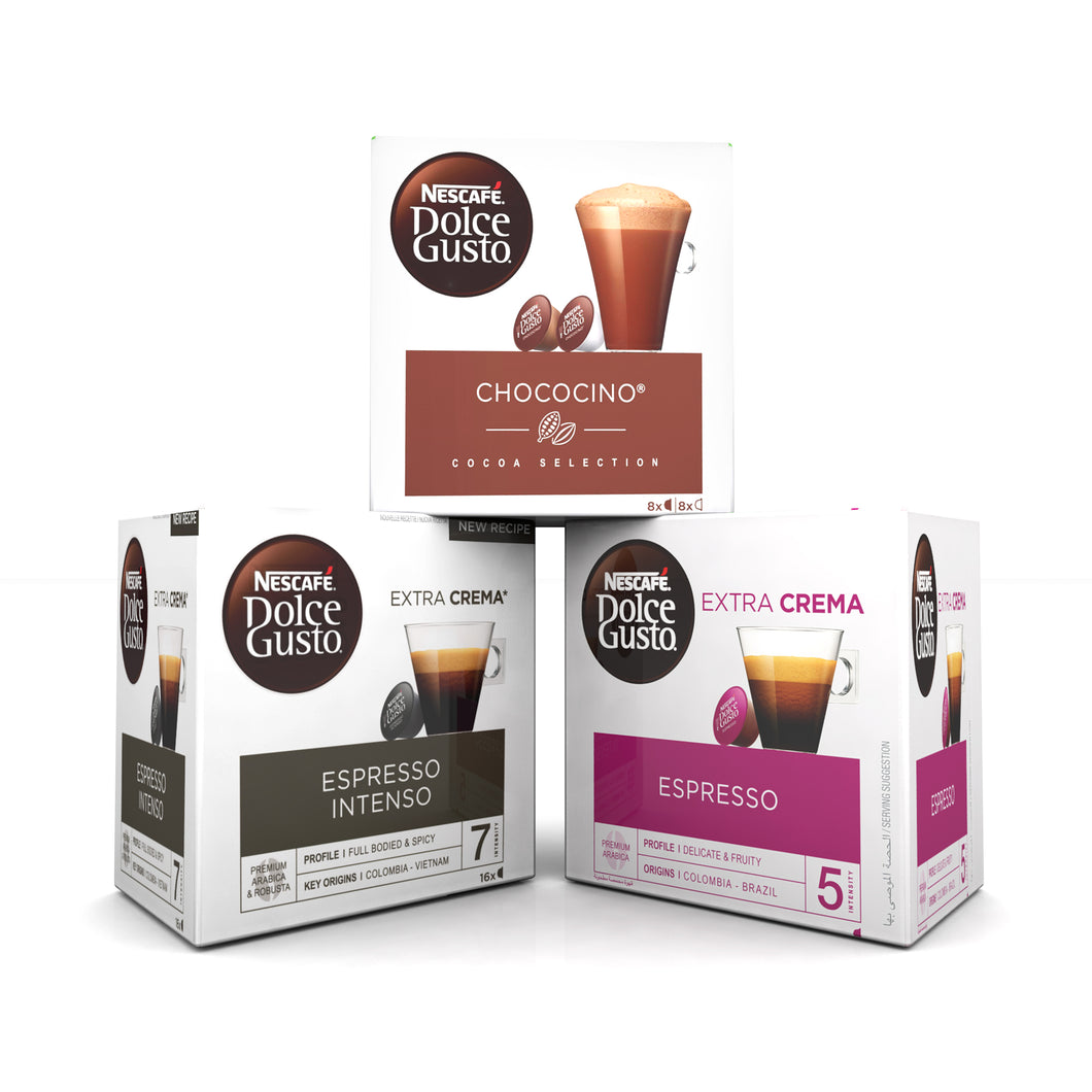Nescafe Dolce Gusto Espresso Coffee Chococino 3 Boxes 40 Drinks